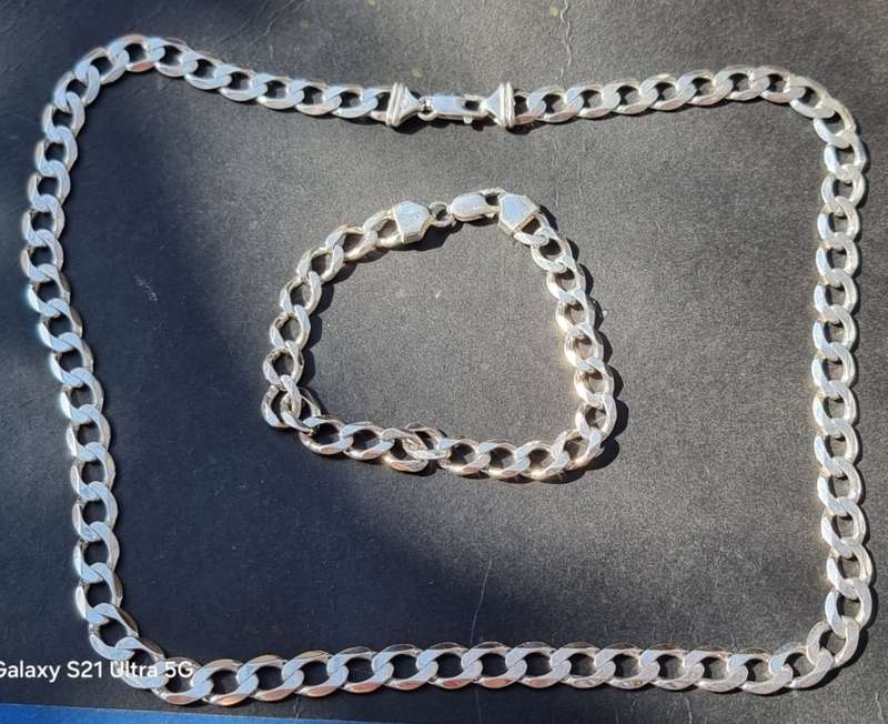 `76 GRAMS` 925 Sterling Silver `MENS CURB CHAIN And NECKLACE` Set (Genuine Silver)