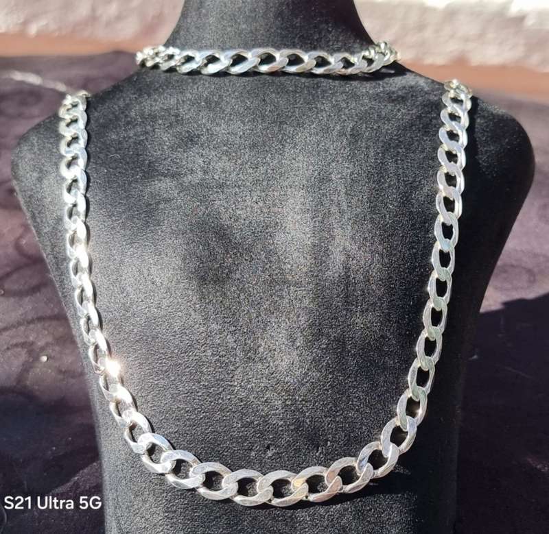 `76 GRAMS` 925 Sterling Silver `MENS CURB CHAIN And NECKLACE` Set (Genuine Silver)