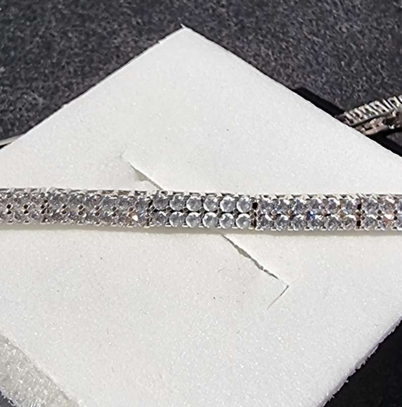 2 Row CZ 925 Sterling Silver Tennis Bracelet. ( Genuine Silver. )