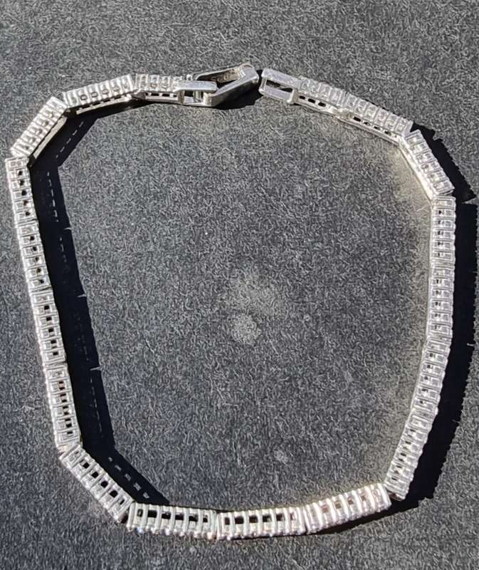 2 Row CZ 925 Sterling Silver Tennis Bracelet. ( Genuine Silver. )