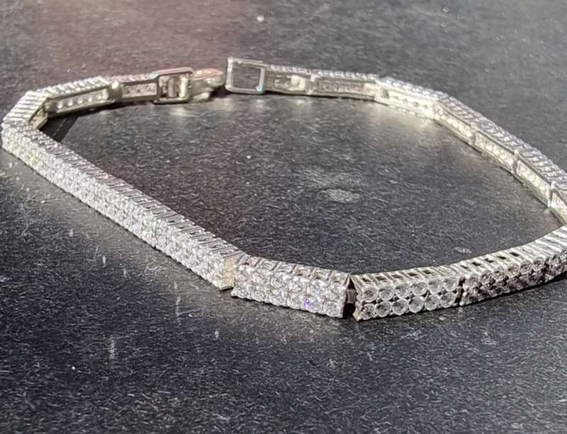2 Row CZ 925 Sterling Silver Tennis Bracelet. ( Genuine Silver. )