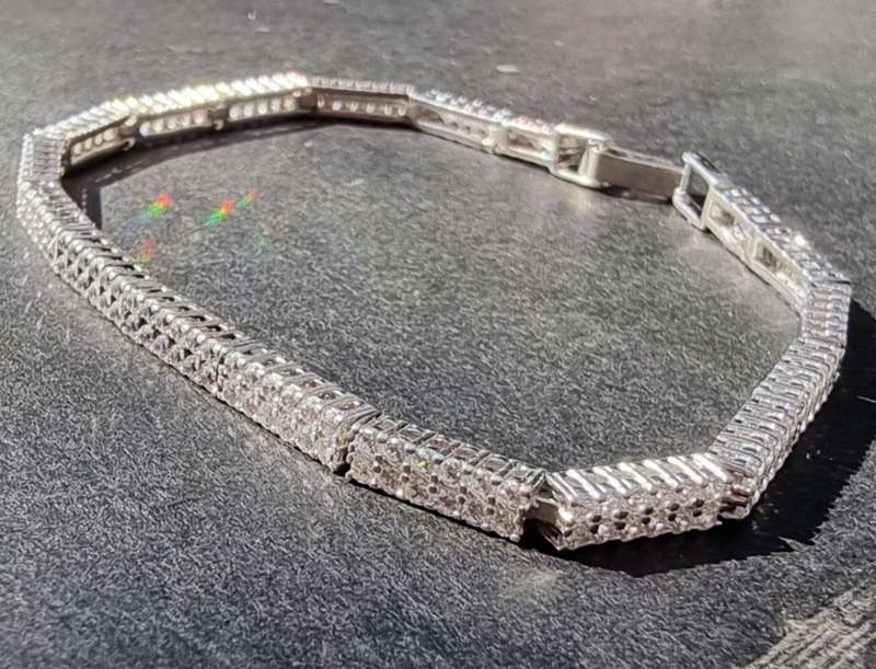 2 Row CZ 925 Sterling Silver Tennis Bracelet. ( Genuine Silver. )