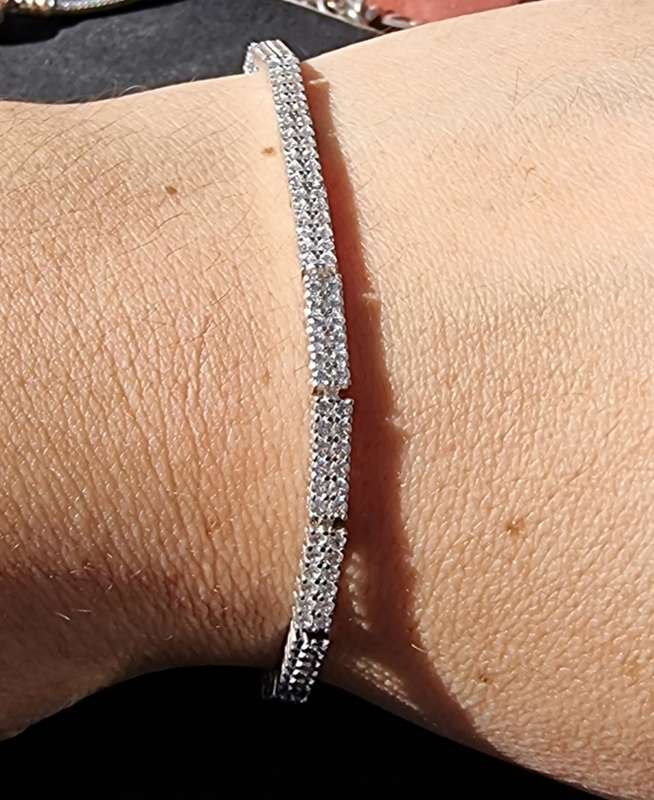 2 Row CZ 925 Sterling Silver Tennis Bracelet. ( Genuine Silver. )