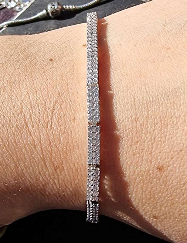 2 Row CZ 925 Sterling Silver Tennis Bracelet. ( Genuine Silver. )