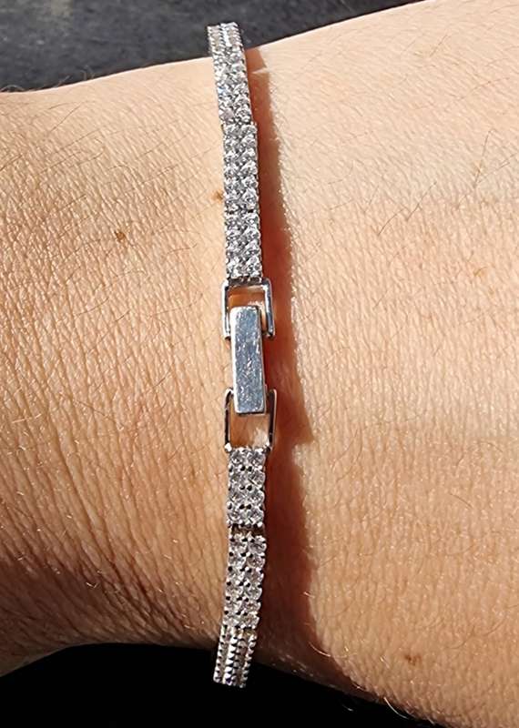 2 Row CZ 925 Sterling Silver Tennis Bracelet. ( Genuine Silver. )