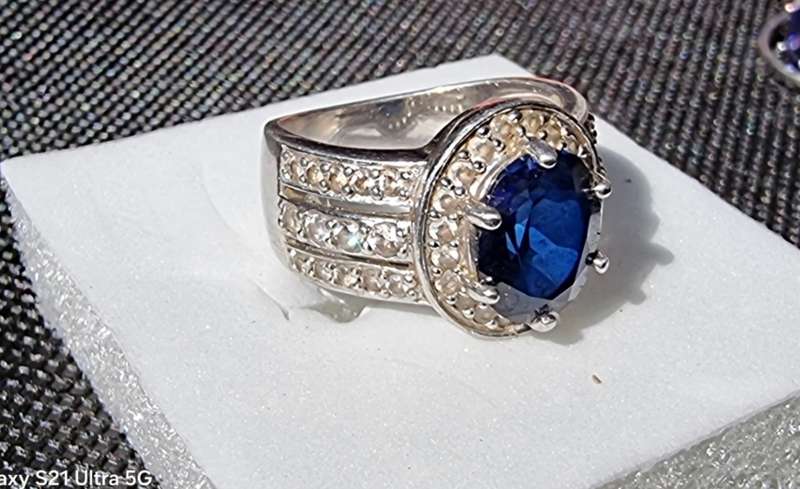 "BLUE SAPPHIRE" Oval CZ 925 Sterling Silver Dress Ring.( Genuine Silver. )