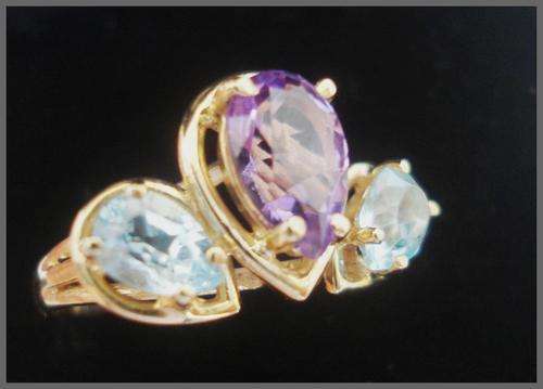 10CT GOLD RING WITH AMETHYST AND TOPAZ GEMSTONES