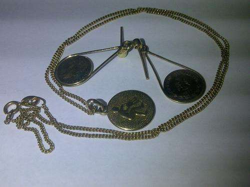 9CT GOLD CHAIN WITH A COIN WITH 2 X 9CT GOLD COIN EAR RINGS