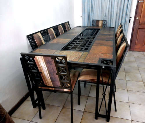 BARGAIN - Dining Room / Patio Suite - 10 seater Steel and Slate Top