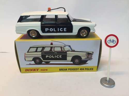 Atlas Edition - Rare - Dinky Toys 1429 BREAK PEUGEOT 404 POLICE & Sign