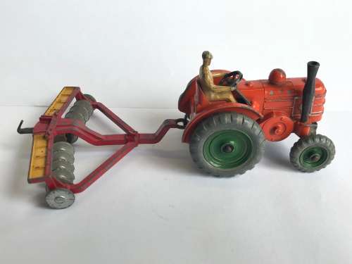 VINTAGE DINKY TOYS 301 FIELD MARSHALL TRACTOR with Dinky 322 Disc Harrow