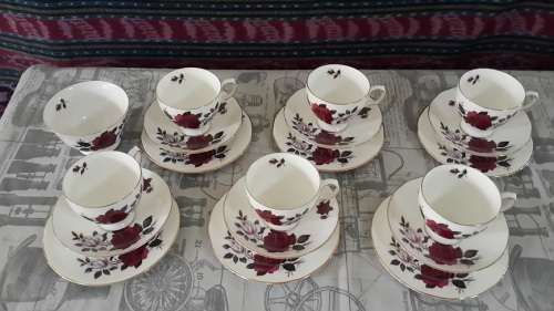 Colcleogh Bone China Rose trio's x 6 and sugar bowl - mint condition