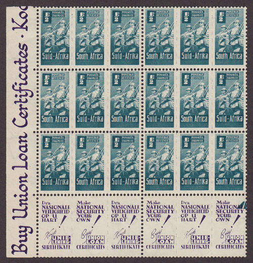 UNION : 1942-1944, WAR EFFORT 1/2d SLOGAN BLOCK (**MINT)