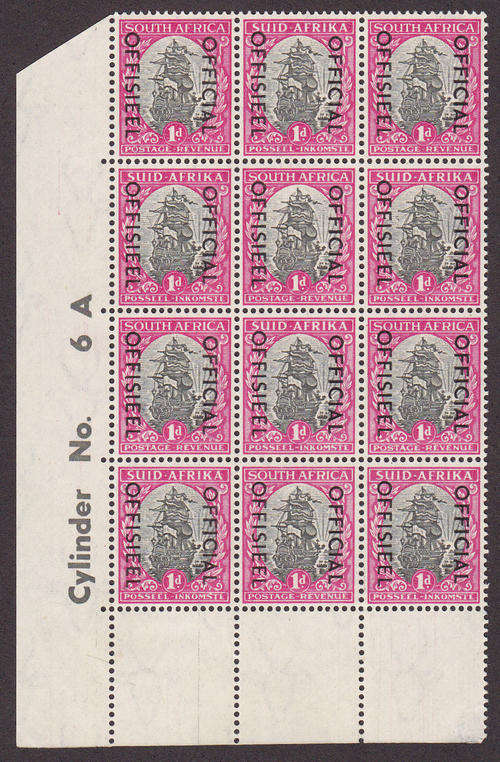 UNION : 1950-1954, 1d OFFICIAL OVERPRINT CYL BLOCK(**MINT)
