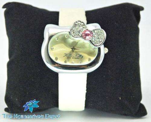 WOW Hello Kitty watch with crystal bow detail with a white strap
