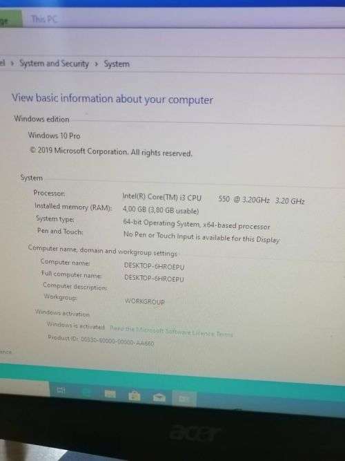 ACER VERITON CORE i3 3.2GHz, 4GB RAM, 500GB HDD, WIN 10 PRO