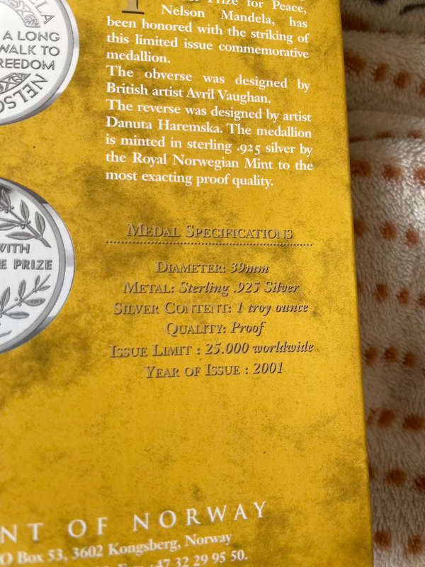Mandela Nobel Peace Prize silver coin