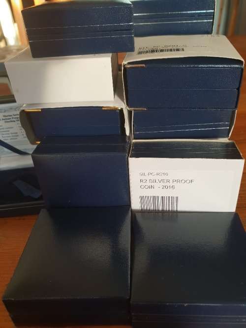 EMPTY R1 and R2 Silver SA Munt blue boxes (Most with certificates)