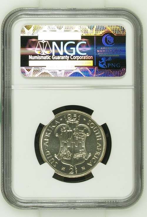 1951 2 SHILLING - FINEST KNOWN - NGC PF67