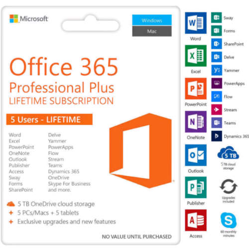 Microsoft Office 365 2016 2019 Pro Key PC/Mac 5TB User Lifetime ESD