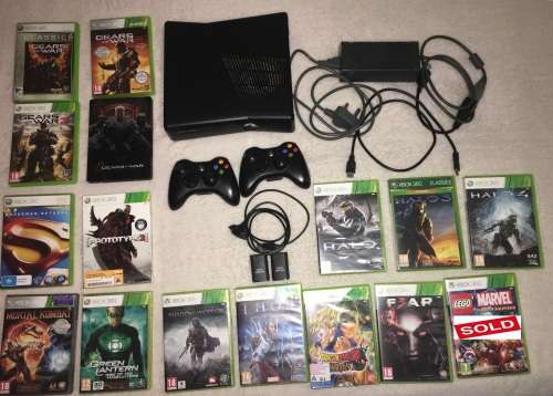 XBox 360 Slim 4gb with 110gb Hdd, 2 Remotes and 15 Games