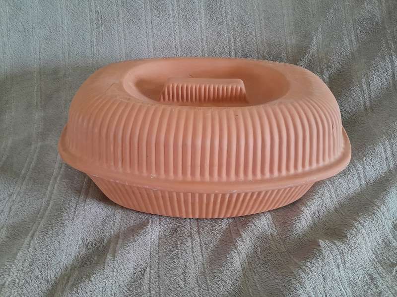 Large Vintage Clay Roasting Dish with Lid