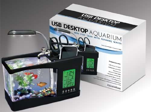 Fascinating Desktop Fish Tank Aquarium with Clock, Date, Thermometer and Pen Holder