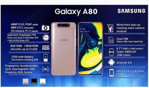 ORIGINAL SAMSUNG GALAXY A80 128GB SINGLE SIM 48MP CAMERA 8GB RAM ANGEL GOLD STARTS AT R1