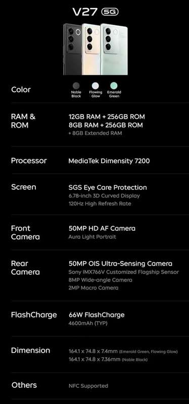 Vivo V27 5G 256GB 8GB RAM Dual SIM