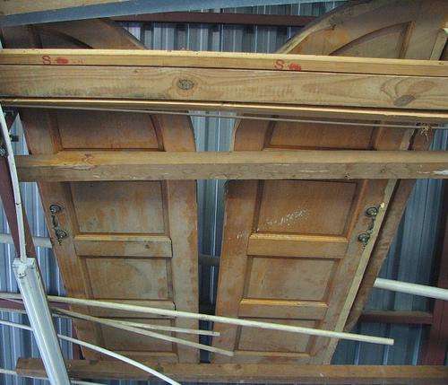 ARCHED WOODEN DOUBLE DOOR WITH FRAME - (Second Hand and needs attention)