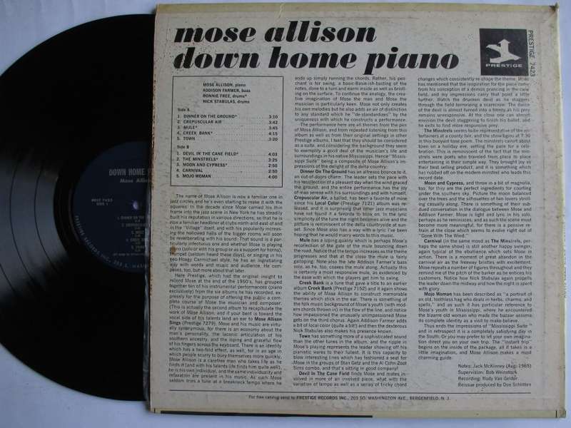 MOSE ALLISON - DOWN HOME PIANO - USA VG+ / VG O.G. PRESTIGE
