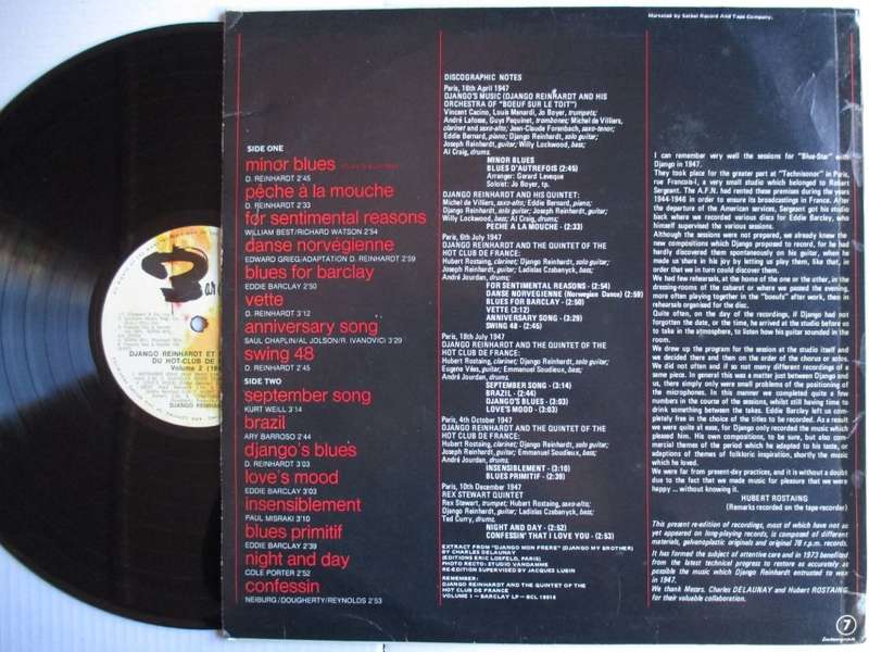 DJANGO REINHARDT - AND THE QUINTET OF THE HOT CLUB DE FRANCE VOL2 -RSA VG+ /VG+