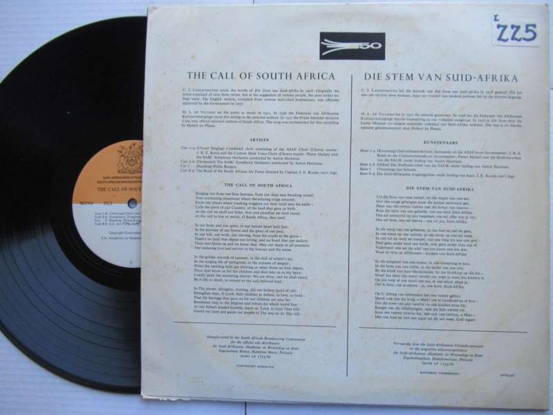 DIE STEM VAN SUID AFRICA - THE CALL OF SOUTH AFRICA - RSA - VG / VG+