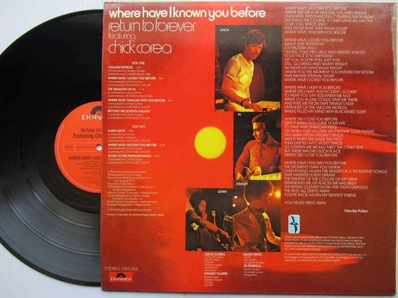 RETURN TO FOREVER AND CHICK COREA - WHERE HAVE I KNOWN YOU BEFORE - GERMANY VG+ /VG+