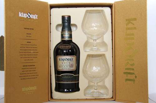 Klipdrift Gold Brandy 750ml and 2 Glasses in Gift Pack.