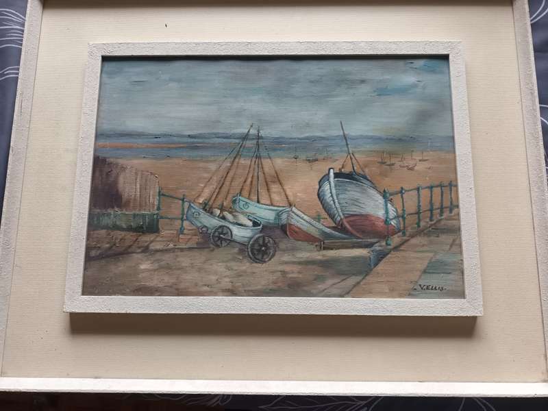 Oil painting V Ellis Boats Harbour