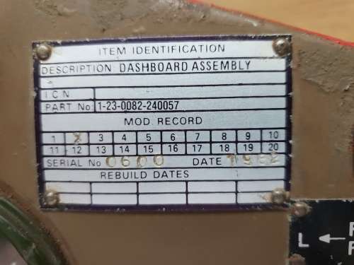 Eland Armoured Car Dashboard dated 1982 (Border War Period)