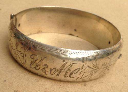 Bracelet, .bright-cut engraving, feint silver marks on inside, 45 grams