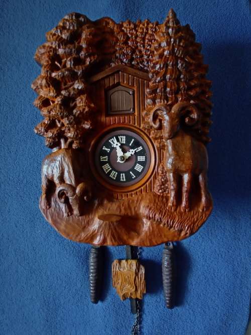 Unusual cuckoo clock, keeps time and cuckoo has pleasant dulcet tone