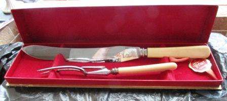 Vintage "Bone Handled"  carving knife approx. 36cm L & fork.Not original box.