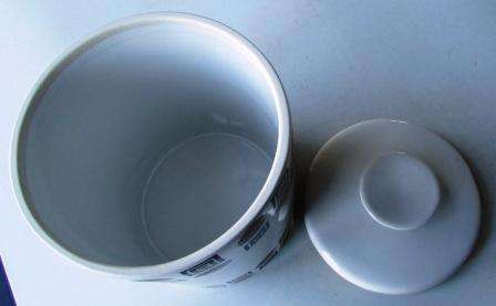 Retro G C ware vitreous china storage container with lid. Made in S.A. Approx. 20 H x 4 cm w