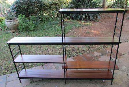 Retro Stereo / Ornament / Book Stand. Metal with wooden shelves. App L1.67m x 26cms deep x 1.24 high
