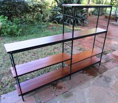 Retro Stereo / Ornament / Book Stand. Metal with wooden shelves. App L1.67m x 26cms deep x 1.24 high