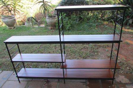 Retro Stereo / Ornament / Book Stand. Metal with wooden shelves. App L1.67m x 26cms deep x 1.24 high