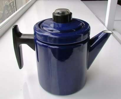 Arabia Finel Retro Blue Enamel Coffee Perculator. Circa 1960's. 1 Liter. Nurmesniemi Finland. As new