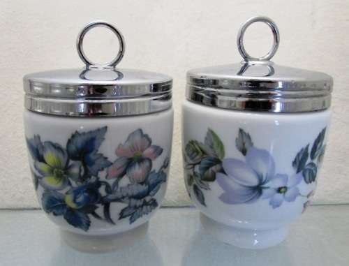 Royal Worcester Pair of Large 'Flower' Egg Coddlers. Porcelain. Made in England.