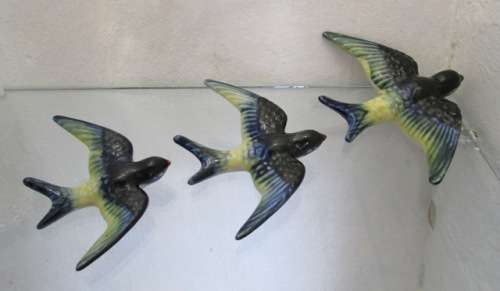 Retro 'Flying Birds' x 3 Hand Painted Ceramic.