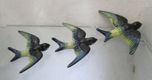 Retro 'Flying Birds' x 3 Hand Painted Ceramic.