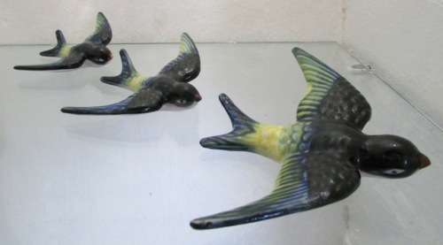 Retro 'Flying Birds' x 3 Hand Painted Ceramic.