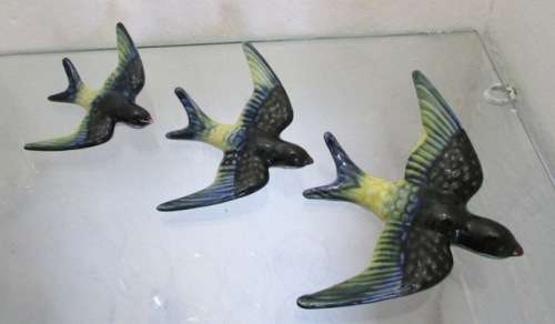 Retro 'Flying Birds' x 3 Hand Painted Ceramic.